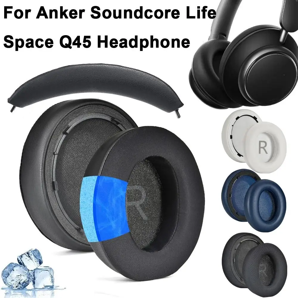 1 Paar Ersatz-Kopfhörer-Ohrpolster aus Proteinleder mit Schaumstoffpolsterung und Kopfbügel-Abdeckung für Anker Soundcore Life Space Q45