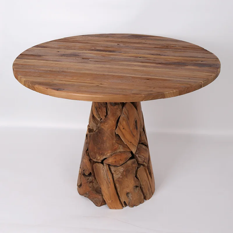Homestay Art Round 1m Dining Table for 4 People Designer Restaurant Teak Table Natural Texture