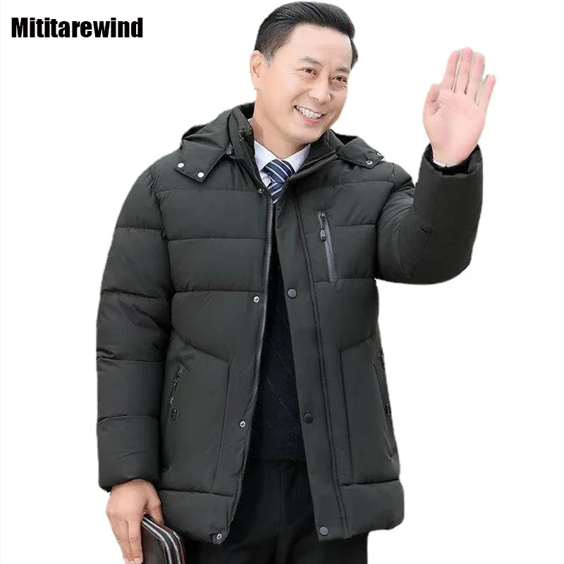 New Mens Winter Jacket Daily Casual Middle-aged Elderly Man Parkas Black Thicken Padded Jacket Keep Warm Waterproof Fashion Coat