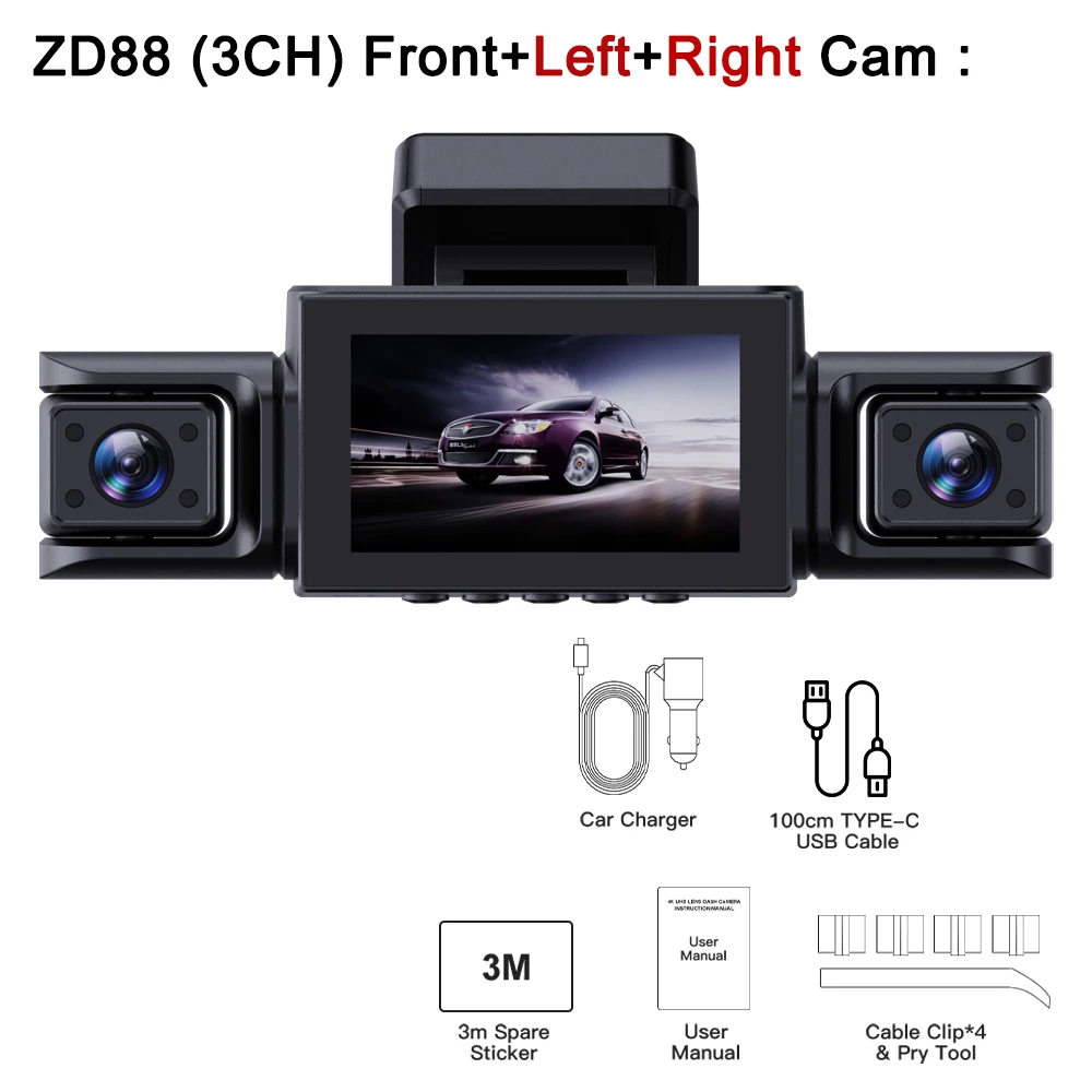 BEPOCAM 4CH Dash Cam 4K voor auto 360 °   Bekijk DVR-camera 24-uurs parkeermodus GPS WiFi- en APP-bediening Videorecorder Nachtzicht ZD88A - afbeelding 1