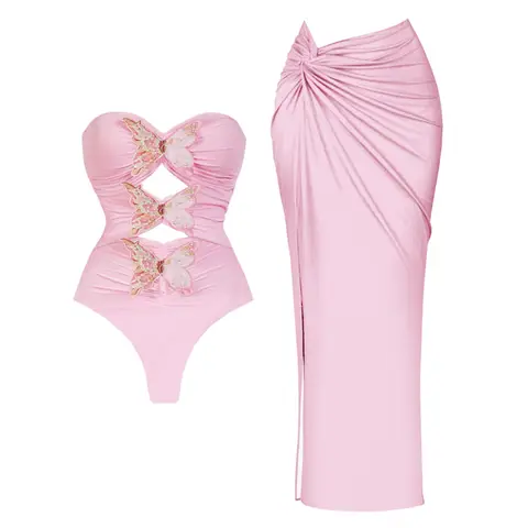 2 पीस गुलाबी तितली स्विमसूट लंबी स्कर्ट महिलाओं सेक्सी बिकनी खोखले स्विमवियर पुश अप बिकिनी महिला कट आउट स्नान सूट बीचवियर 10 best sales गुलाबी स्विमसूट महिलाओं - №3