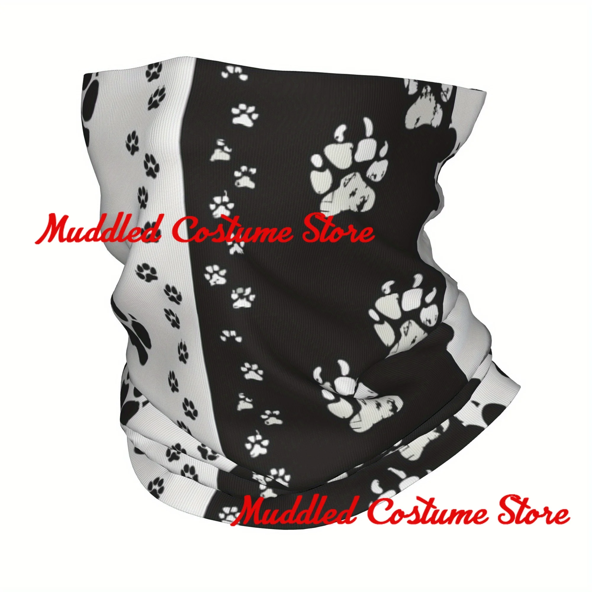 Zwart Wit Hond Pootafdruk Bandana Winter Nekwarmer Dames Winddichte Wrap Gezichtssjaal voor Wandelen Dierenbeenkap Hoofdband