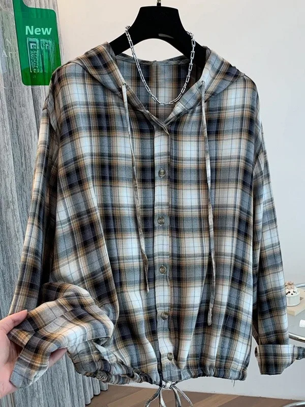 Csa de Mujer de Manga Larga con Capucha, Estilo Informal, Entallada, Tejida a Cuadros, Colorida, Prenda Exterior ra, P...