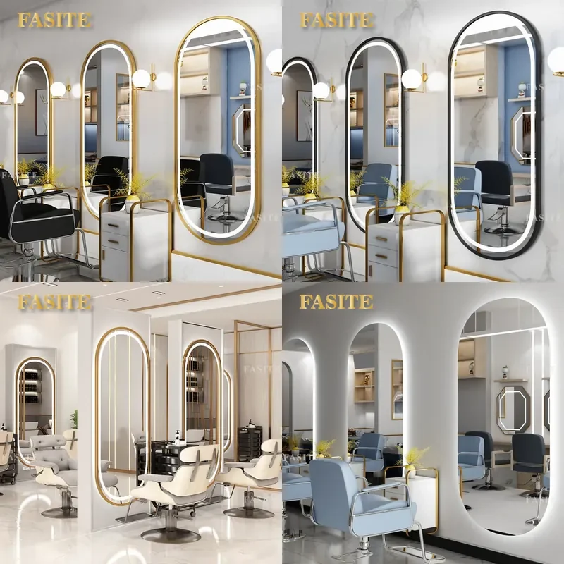 For Barber Shop Wall Mounted Hair Mirror with Lamp Single Sided Makeup Mirror for Hair Cutting Styling Trendy Design