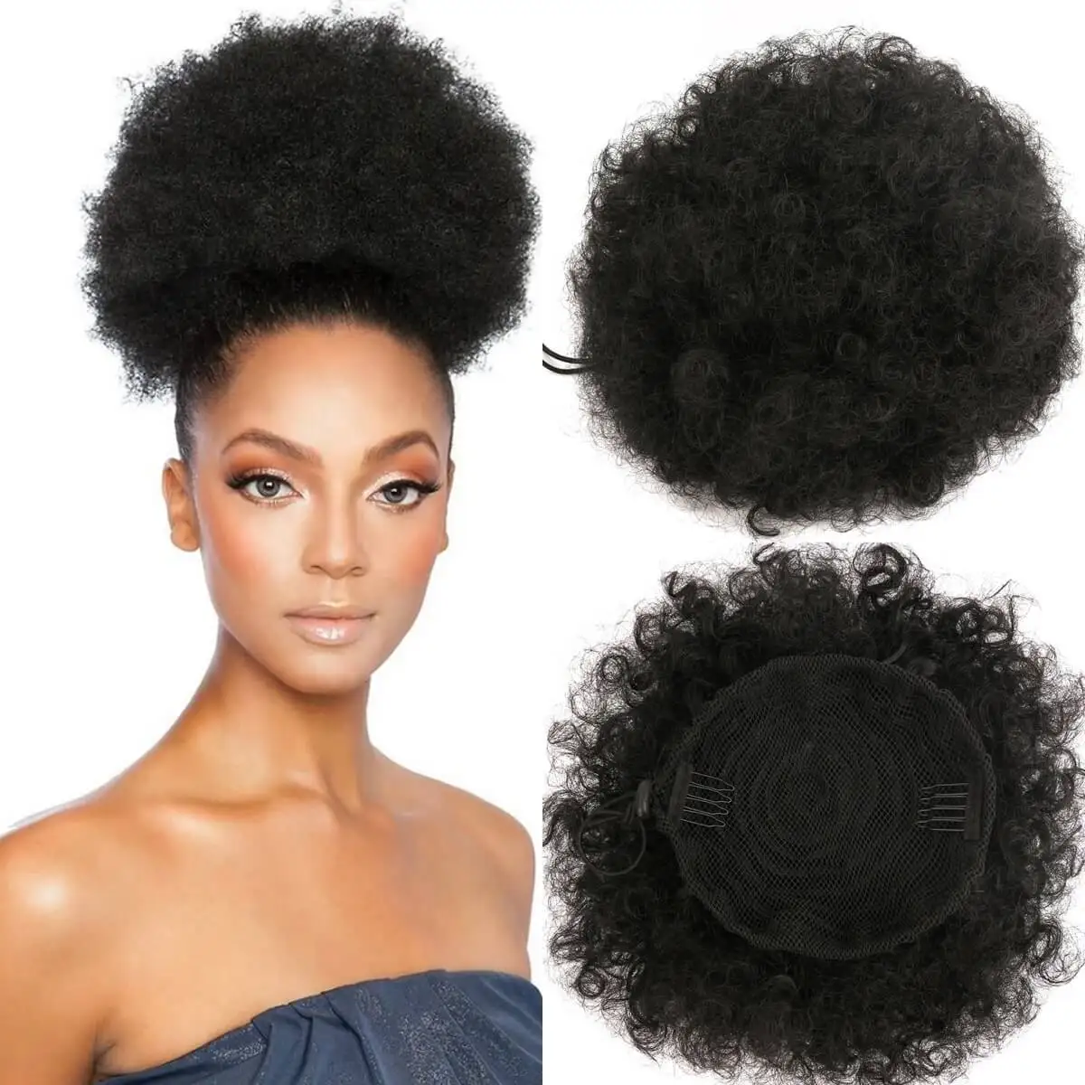 

Large Afro Puff Synthetic Drawstring Ponytail Kinky Curly Hair Bun Piece with Clips Updo Extensions for Women