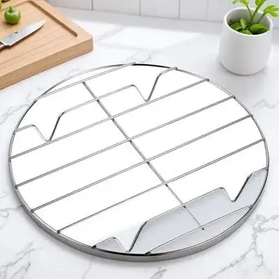 

20Cm Stainless Steel Bbq Net Grill Round Meat Fish Roast Rack Pizza Baking Grid For Grilling Vegetables Seafood Dishwasher Safe
