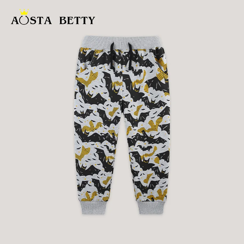 European and American style Halloween print boys' cuffed sweatpants autumn new children's knitted cotton casual pants