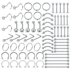5pc Surgical Steel Body Piercing Jewelry Lot Bulk Nose Ring Tongue Bar Lot Eyebrow Labret Piercing Set Horseshoe Ring Lot Pack