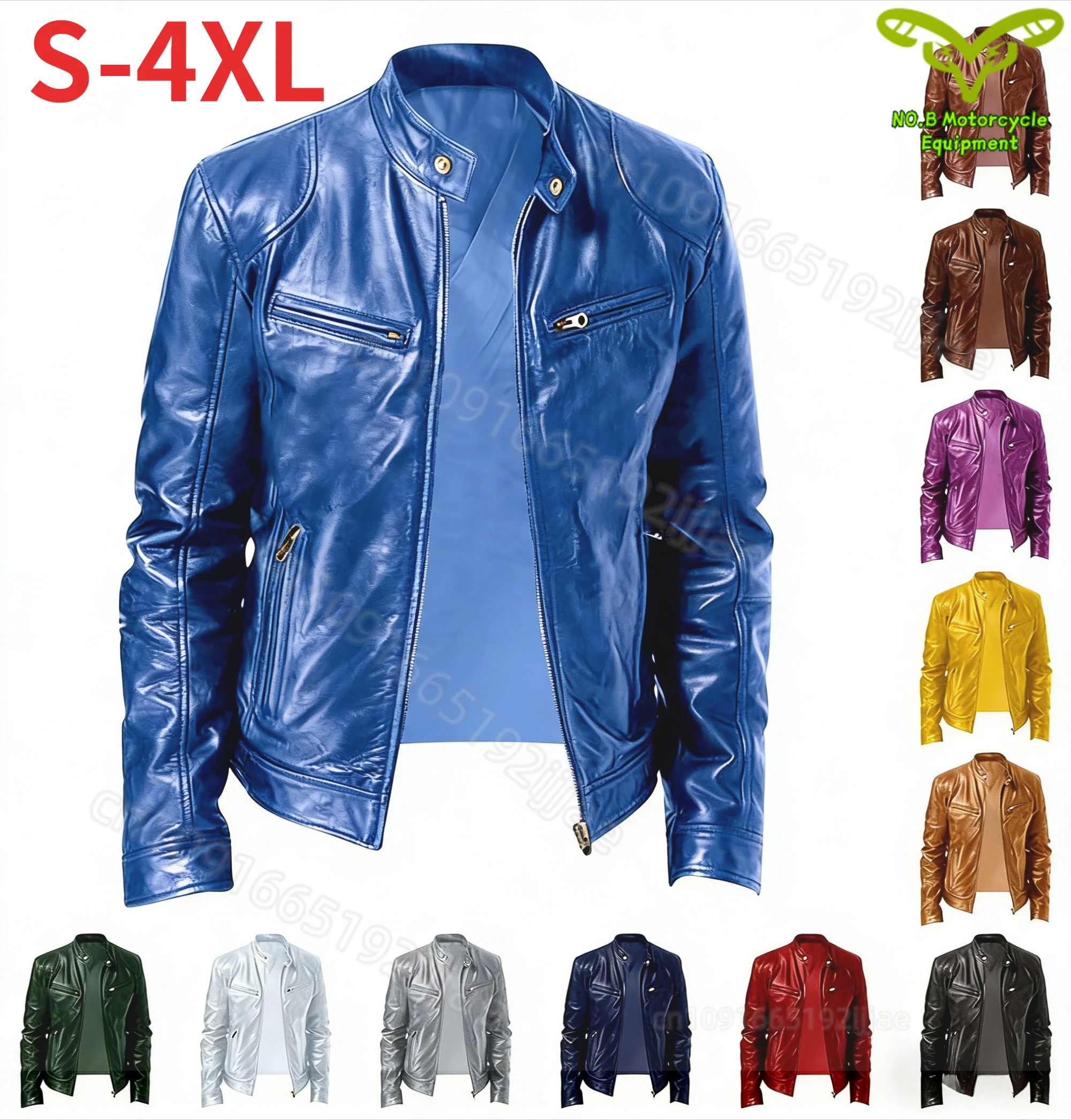 

New Spring Autumn Men's PU Leather Jacket Stand Collar Punk Motorcycle Coat Youth Motorbike Riding Protective Biker Outwear