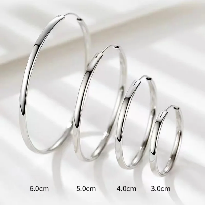 New Leisure nobility 18K Gold Plated Hoop Earrings For Women 925 Sterling Silver 3.0mm Fashion Earring 3/4/5/6/7CM Fine Jewelry