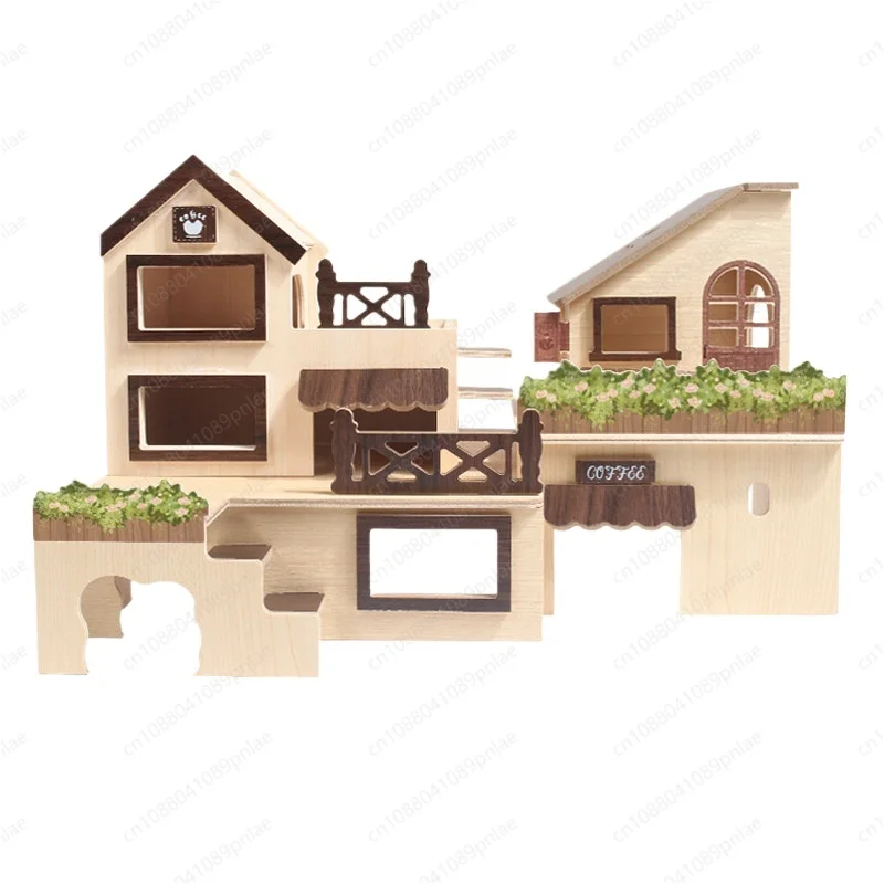 Hamster Wooden Shelter House Golden Bear Self-hi Toy Landscaping Teeth Gnawing Nest Full Set