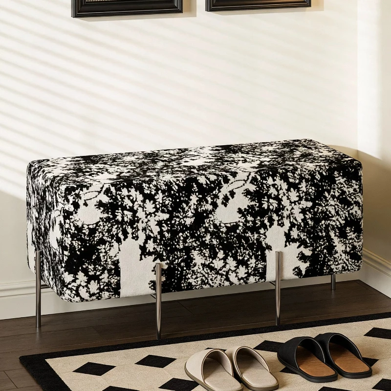 Stainless Steel Entryway Shoe Bench Mid-Century Luxury Narrow Long Stool Premium Home Hallway Seat Bedroom Sofa Bed End Stool