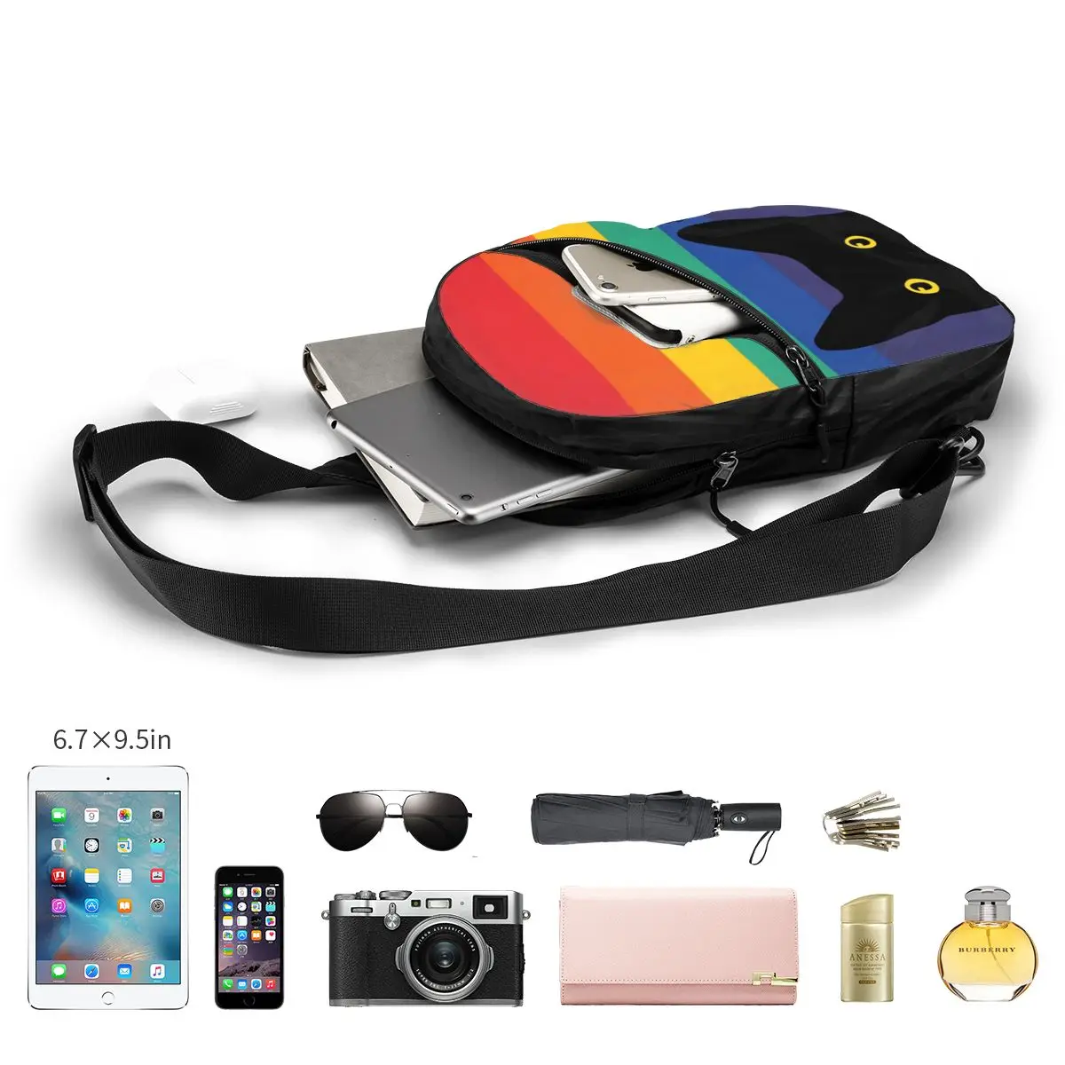 Modny kot w koło tęczy woreczki strunowe dla podróżujących pieszych mężczyzn LGBT Gay Pride Crossbody plecak na klatkę piersiową plecak na ramię