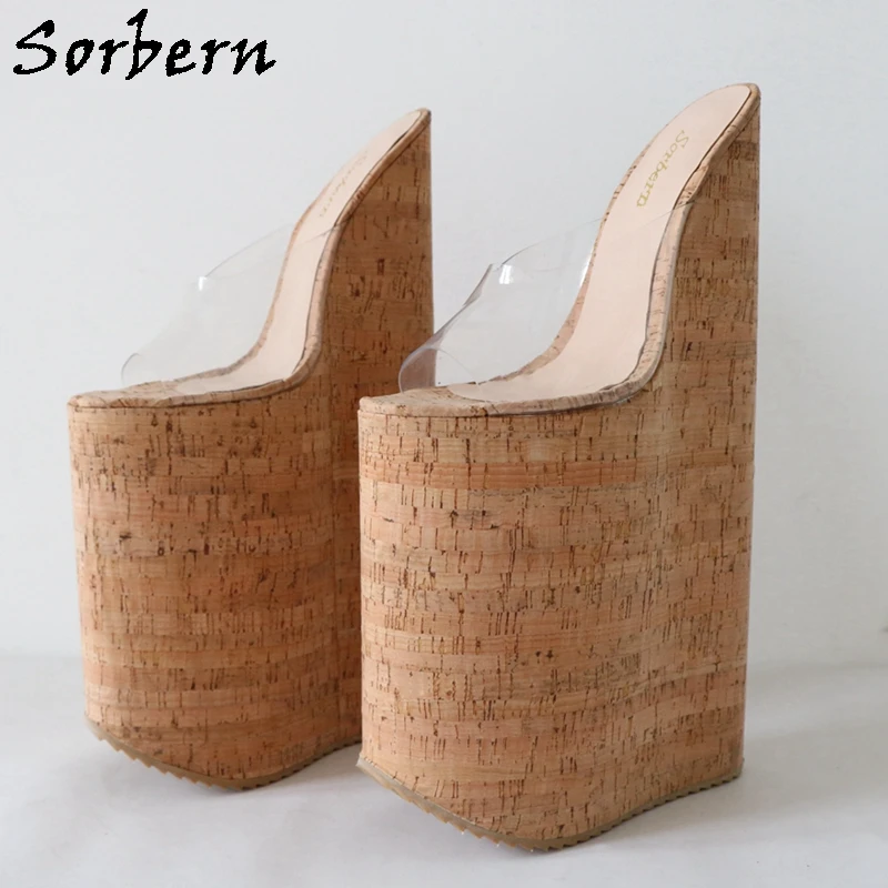 

Sorbern 35Cm Crock Wedges Sandals Unisex Clear Pvc Super High Platform Drag Queen Open Toe Slides Fetish Shoes Custom Color