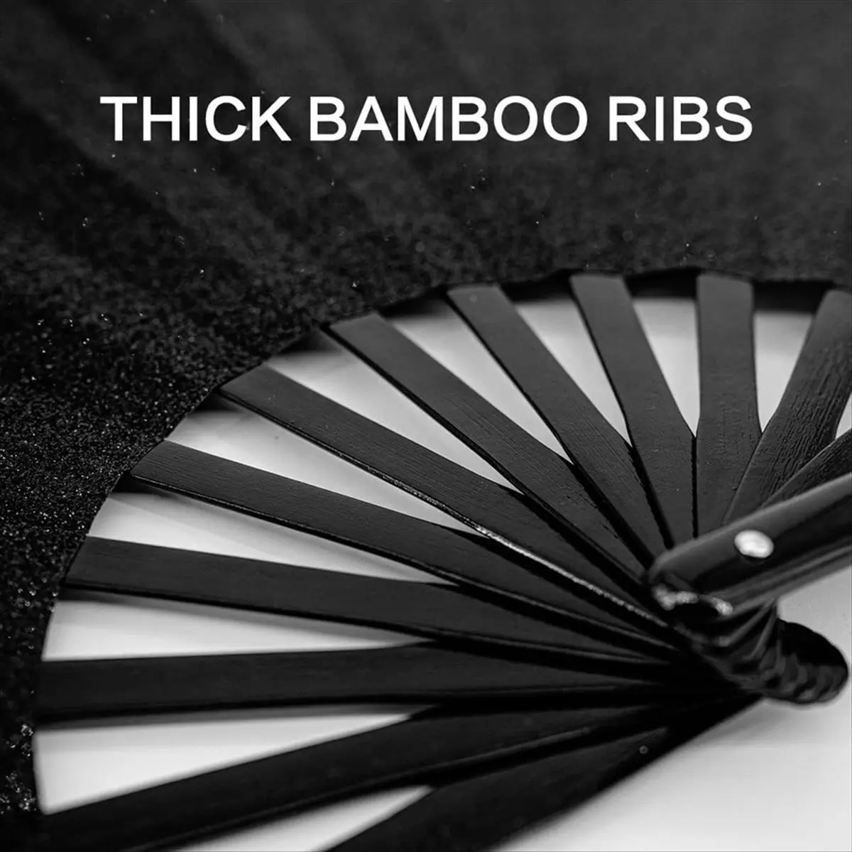 ABNH Glitter Large Rave Folding Hand Fan for Men/Women Handheld Fan for ,Festival,Club,Party,Dance Black
