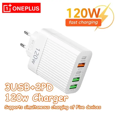 Oneplus 5 Port 120W USB C Fast Charger Station PD QC3.0 Wall Adapter Data Cable For iPhone Samsung Huawei EU US UK Plug Travel