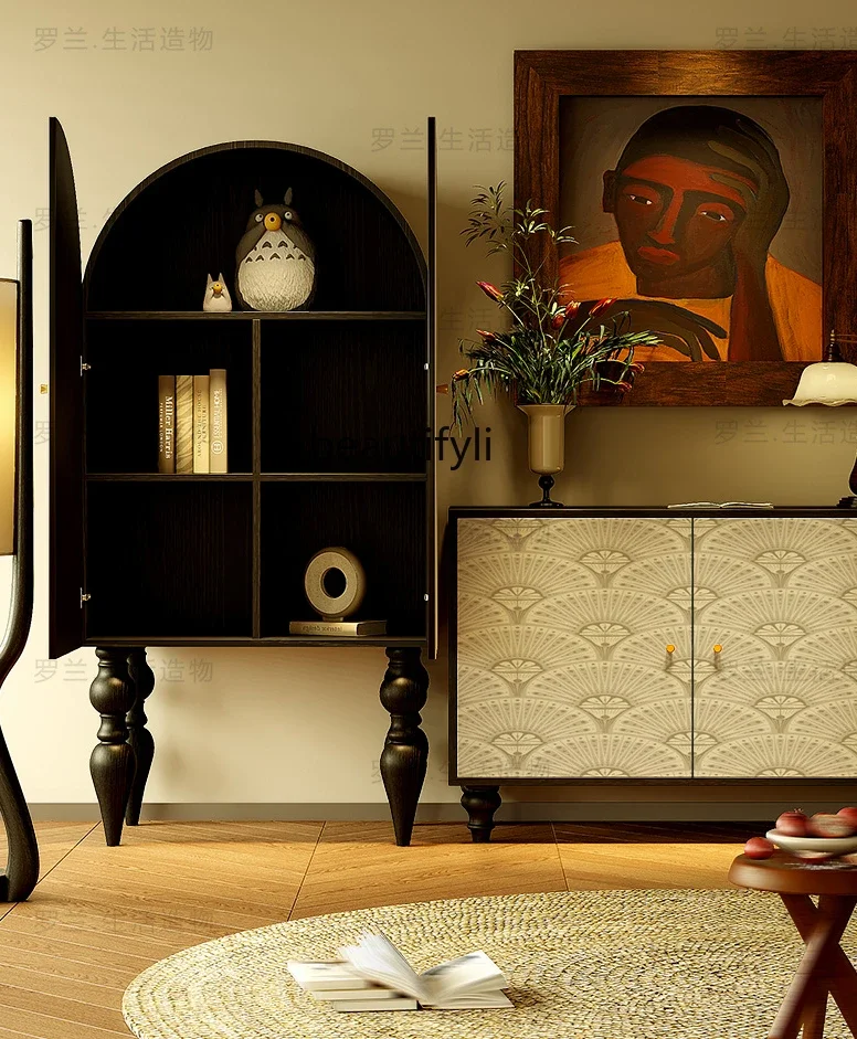 zxqFrench Simplicity Fan Home High Foot Cabinet Living Room Corner Decorative Cabinet Dining Room Storage Decoration Clothes Clo