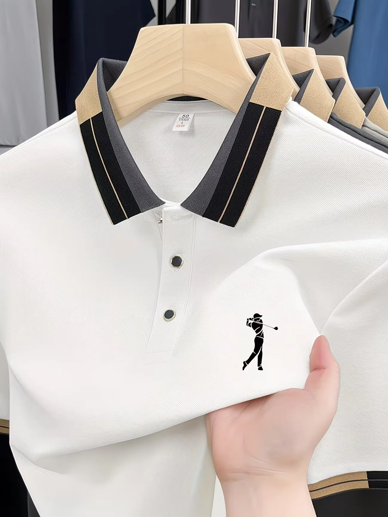 Men's Summer Business Casual Polo Shirt Classic Short Sleeve Breathable Loose Fit Color Block Collar Versatile Fashion Top