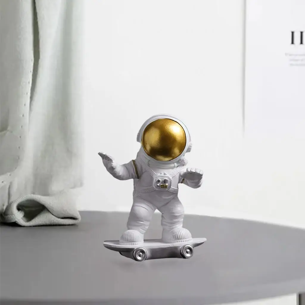 Astronaut Figurines Kids Spaceman Statue Figures Outer Space Home Decor Ornaments Resin Skateboarding Toy for Boys Room