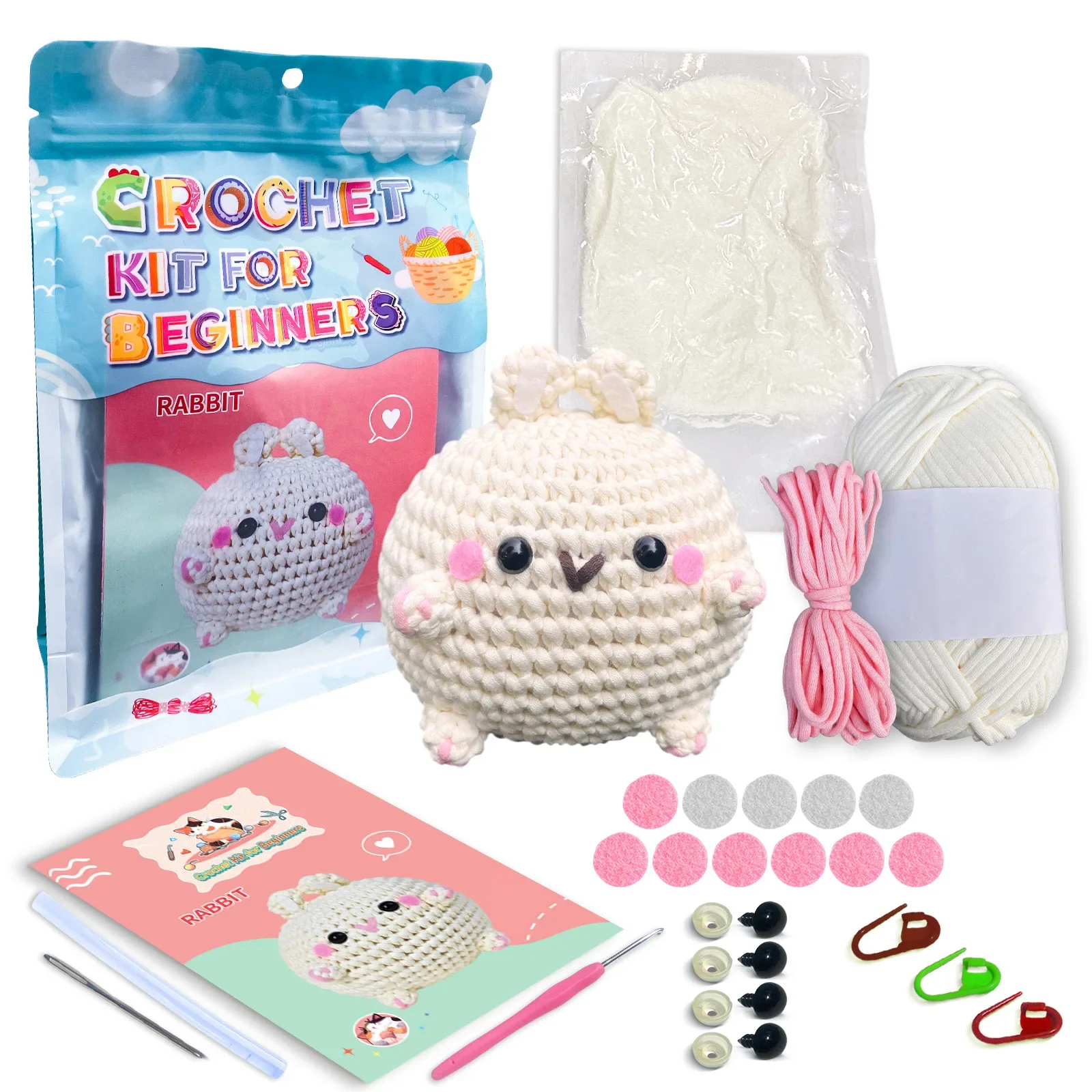 Crochet Kit Knitting Craft Cute White Rabbit Berggers Crochet Set for Beginners Amigurumi Crochet Animal Collectible Doll Toy