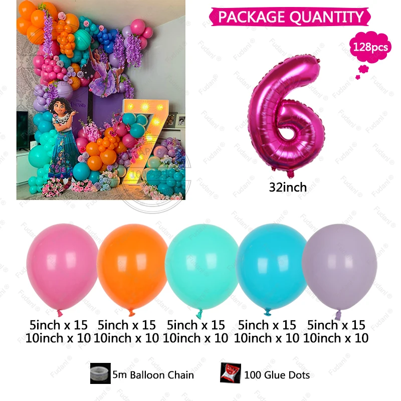 Disney Encanto Mirabel Theme Kids Birthday Balloons Garland Arch Kit Party Decors 32\'\' Number Foil Balloon 1-9 Kids Gift Supply