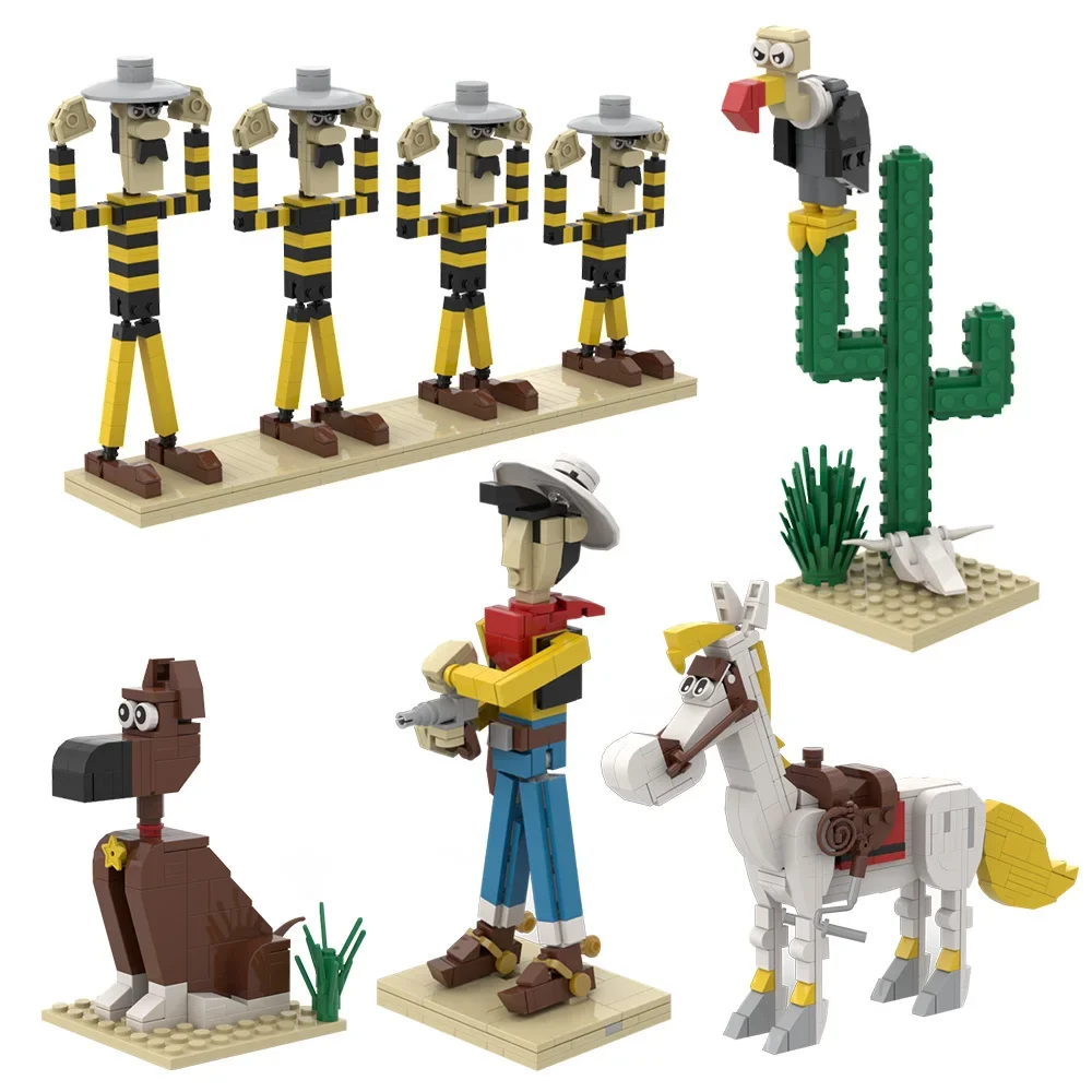 MOC Cartoon-Figuren Lucky Lukeeds Kaktus Bausteine Modell Rantanplan Ziegel Jolly Jumper Dalton Spielzeug für Kinder Geschenk
