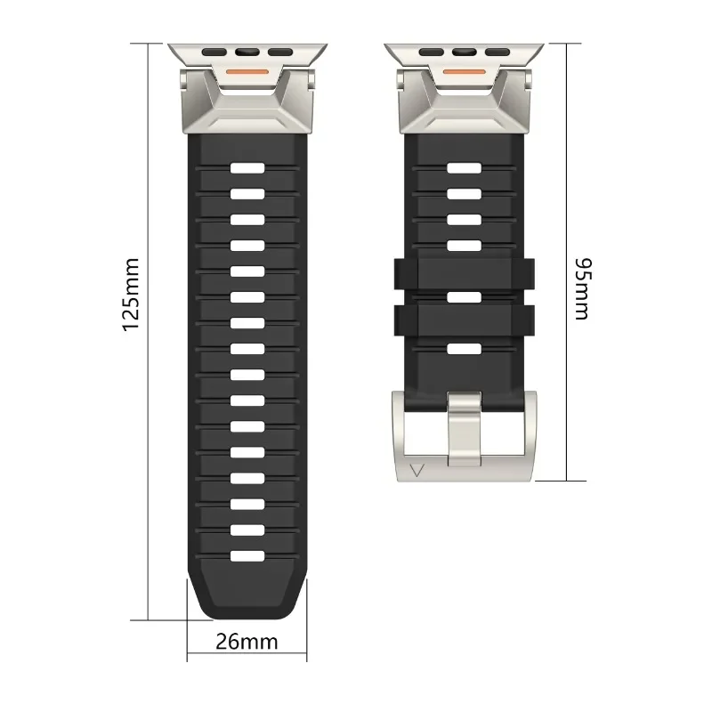 Apple Watch Band Ultra 2 용 불소 고무 스트랩 49mm 46mm 45mm 44mm 42mm 스테인레스 스틸 인터페이스 벨트 10 9 8 7 6 4 3 SE