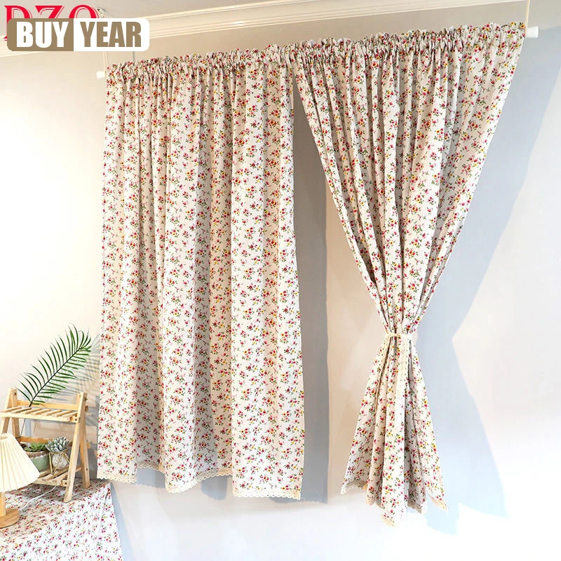 

70*150 Korean Red Floral Short Curtains Japanese Rural Linen Flowers Half Curtains For Kitchen Partition Door #A053
