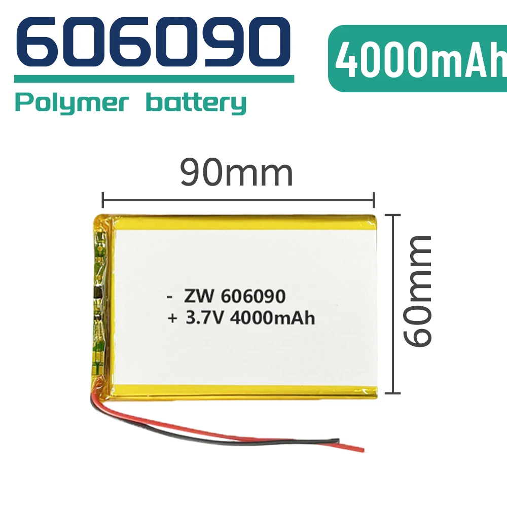 

Аккумулятор полимерный перезаряжаемый 606090 3.7V 4000mAh для портативных принтеров, усилителей и устройств наружного мониторинга