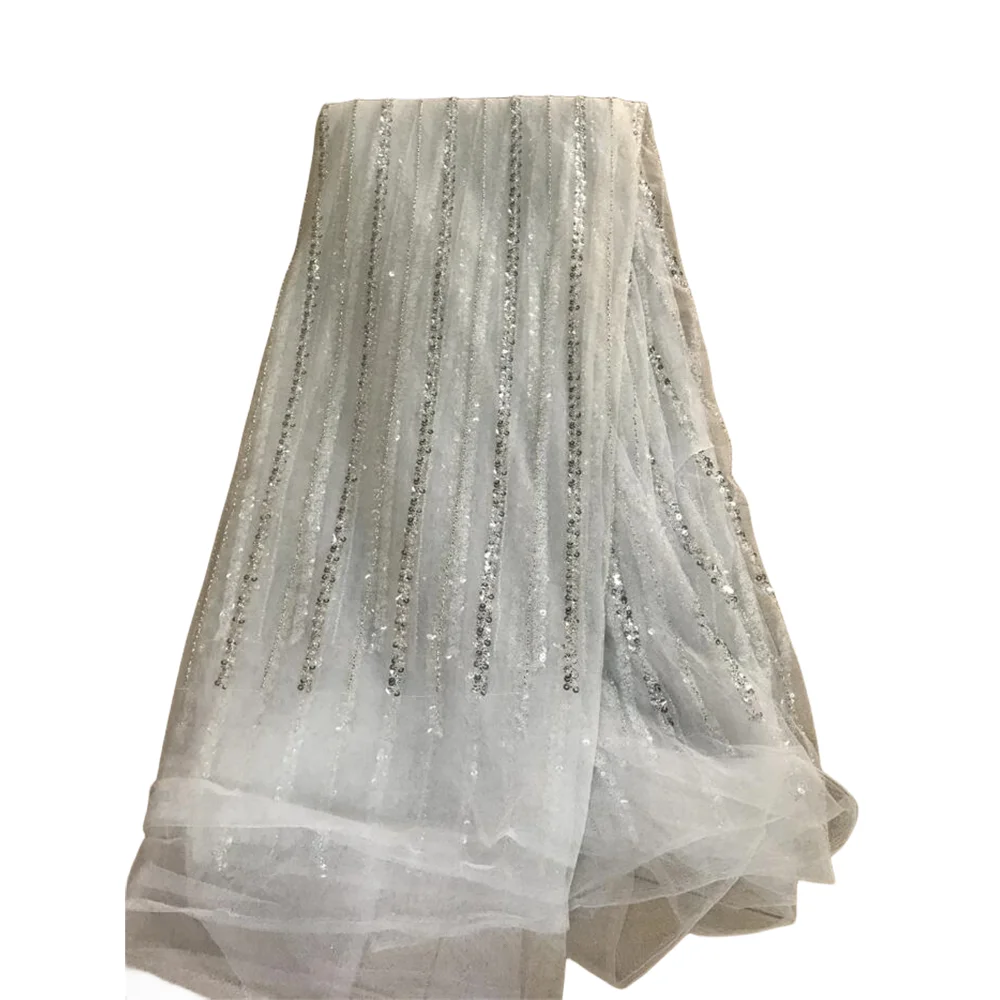 

French J-8886810 lace fabric high quality embroidery african nigerian tulle fabric with beads and sequins for wedding dress