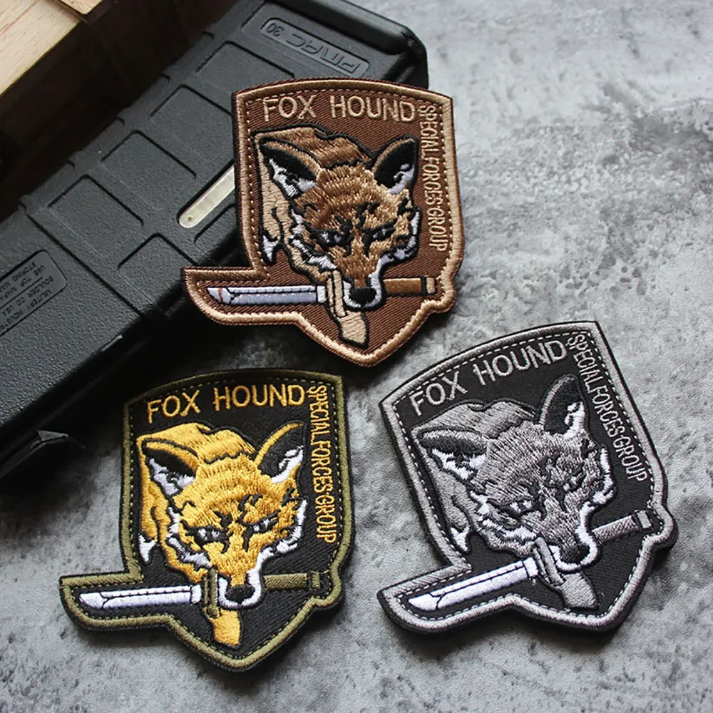 FOXHOUND Embroidery Patches Military Tactical Morale Badges on Backpack Applique for Clothes Bag Hat Hook and Loop Patch Sticker