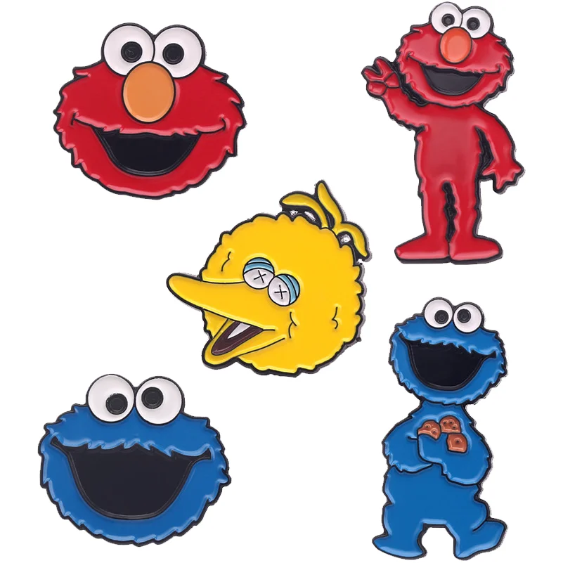 1 Set Sesamstraße Brosche Anime Cartoon Abzeichen Elmo Cookie Monster Metall Emaille Pin Ohrring Männer Frau Rucksack Anstecknadel Schmuck