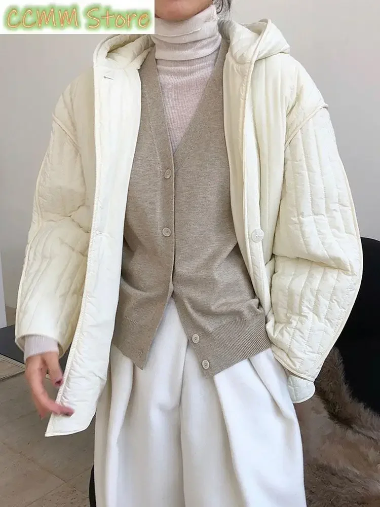 Hooded Green Big Size Cotton-padded Coat Long Sleeve Loose Fit Women Parkas Fashion Tide New Autumn Winter
