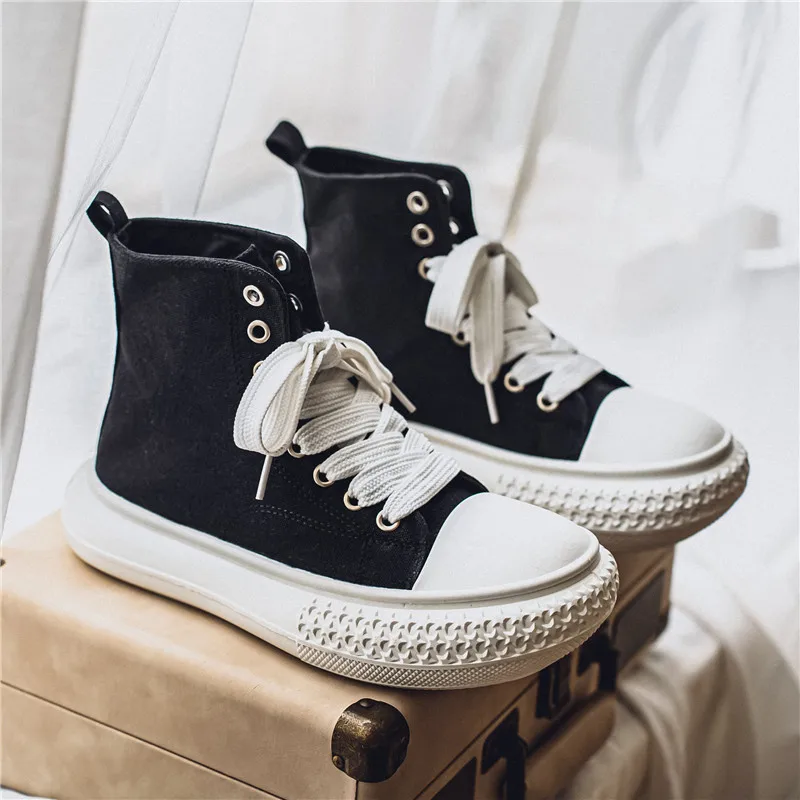 

Classic High top Canvas Shoes Men Autumn Black Canvas Sneakers for Men Design Vulcanize Shoes Comfort Breathable Board Shoes Men