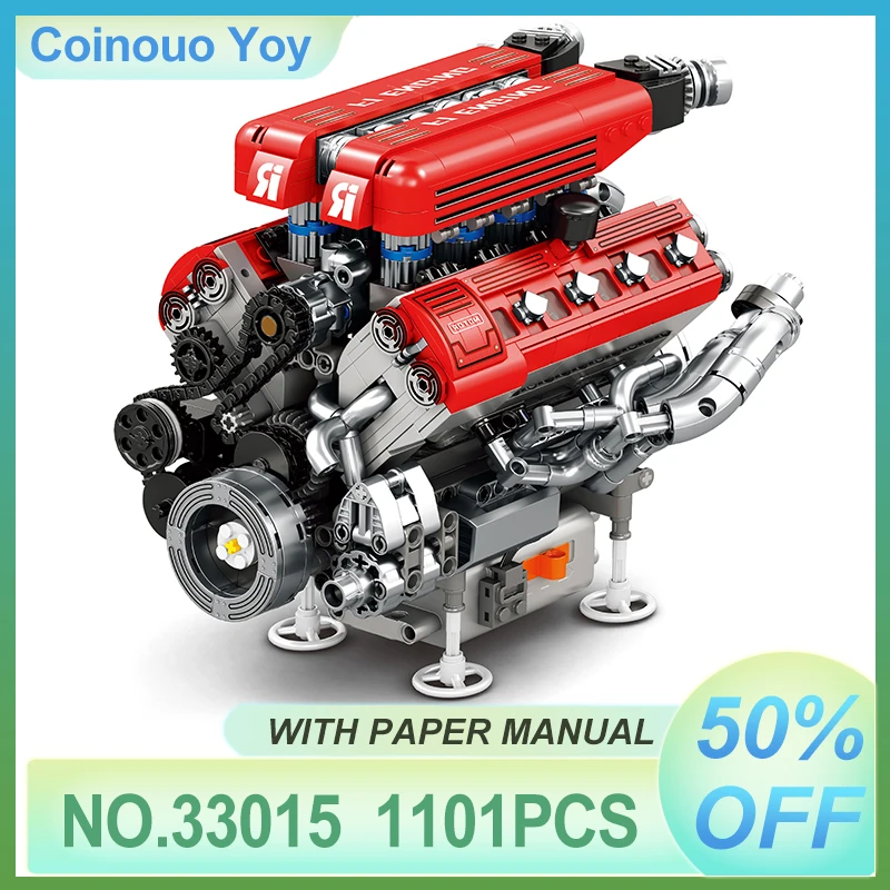 Collectible Reobrix 33015 Technical Cool Metallic Engine Electric Rotating Puzzle Building Blocks Brick DIY Toys Christmas Gifts