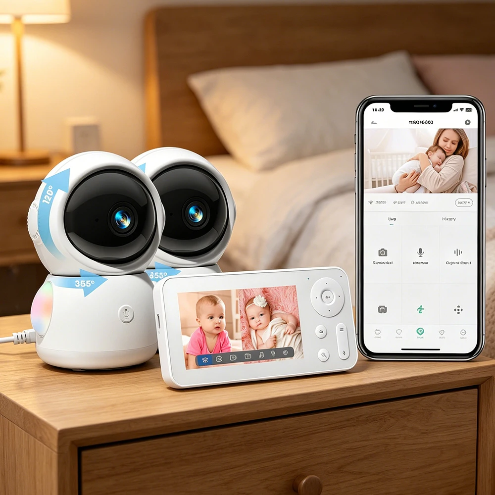 2K WiFi Baby Monitor with Screen & APP Control 3MP Baby Camera Motion & Cry Detection AI Tracking 4.3” Baby Phone Night Vision