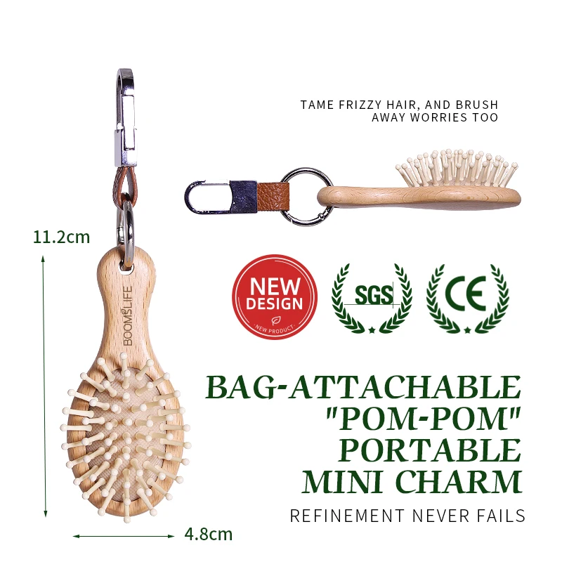 

Custom Key Ring Mini Hair Brush Portable Pocket Hair Comb Styling Small Travel Wide Tooth Comb Wood Massage Brush Bag Pendant