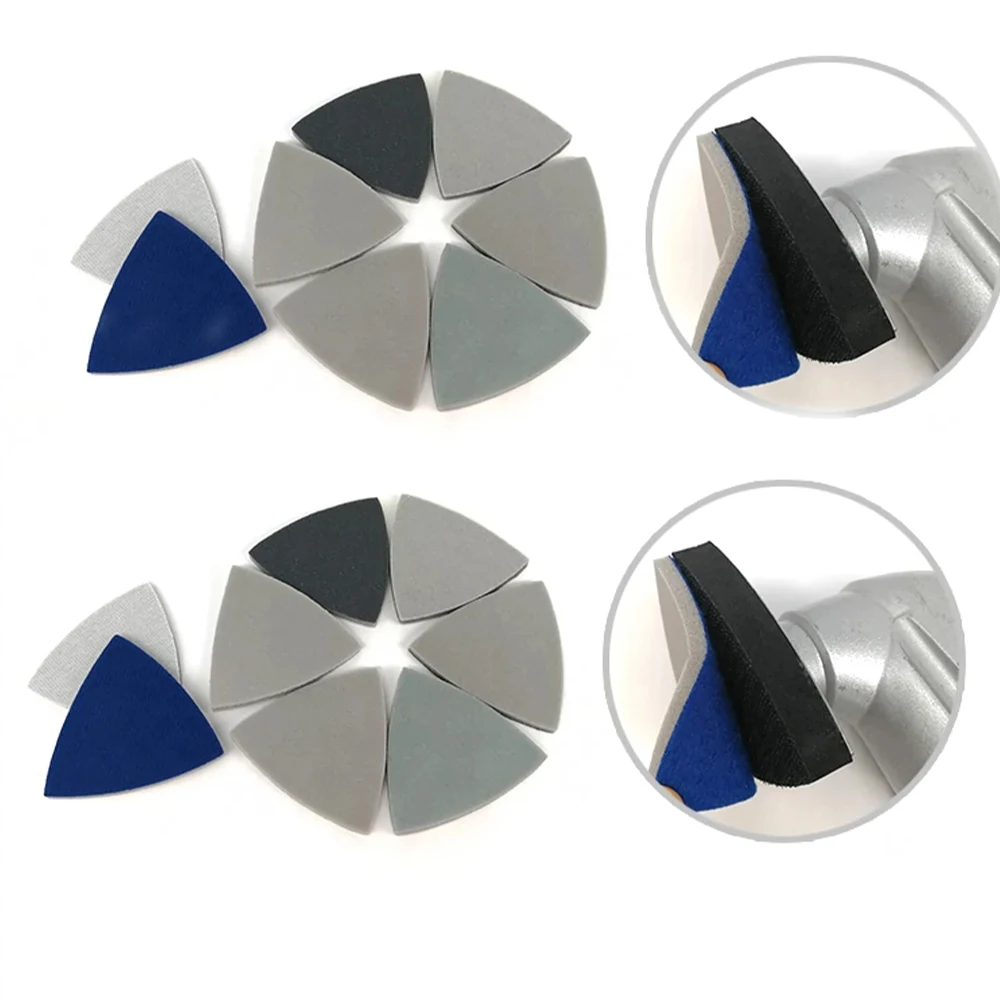 1-150Pcs 80 * 80 * 80mm Back Velvet Sponge Triangular Sandpaper 300-3000 # Plush Disc Polishing Pad Metal Plastic Polishing Tool