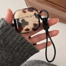 Cute Black Agate Dizzying Dirty Spot Case For AirPods 1 2 3 Pro 2 4 ANC Pro2 Earphone Protective Cover with Keyring Leather Rope