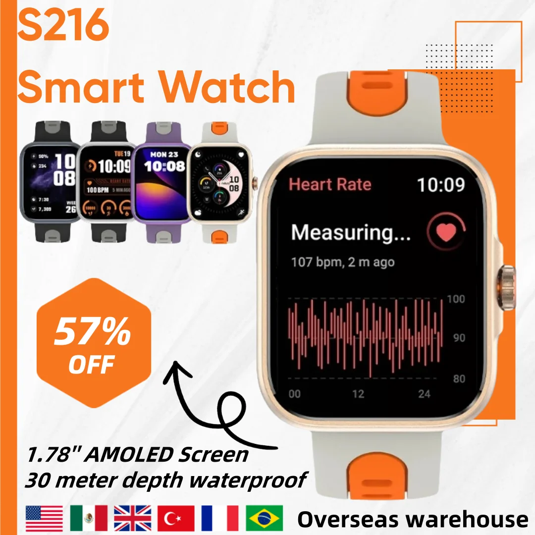 

S216 SmartWatch GPS Bluetooth Calling Alexa Built-In 1.78'' AMOLED Screen waterproof Sports Health Monitoring Smart Watch Gifts