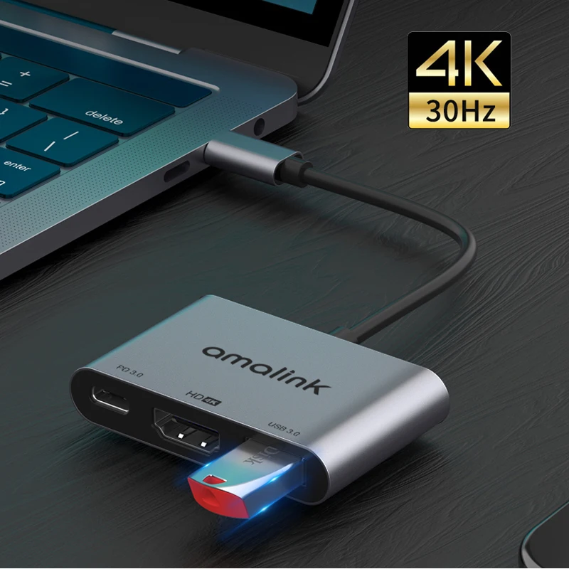 PD 充電 4K@30Hz 延長ケーブル USB 同期コントローラー アダプター ドック ステーション Type-C to HDMI 互換アダプター USB ハブ