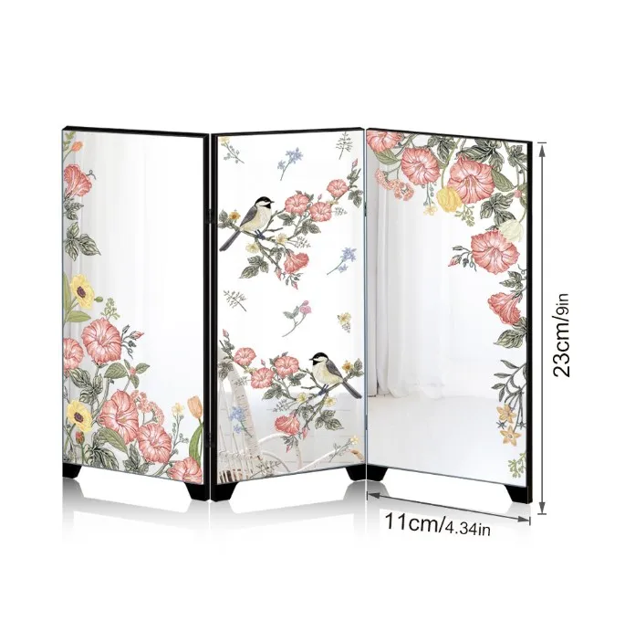 Chinese Style Folding Screen Mirror for Surface Placement for acrylic Build Compact Size 23 cm by 11 cm Elegant Look