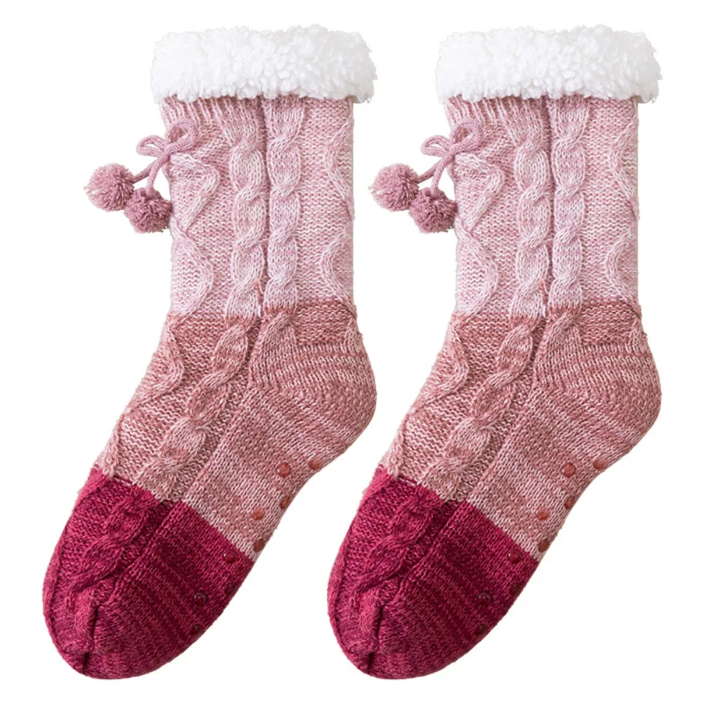

Simple Patchwork Thick Thermal Socks Anti Slip Warm Plush Floor Socks Knitted Hosiery Fleece Socks Women Winter