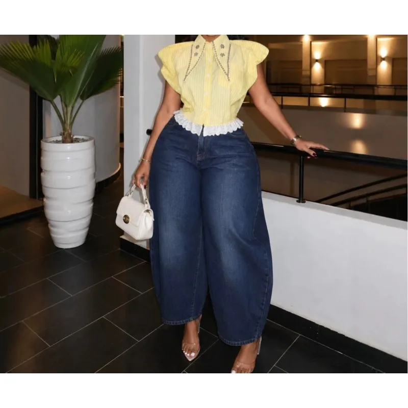 Elegant Fashion Shirt for Women Summer 2026 New Sleeveless Diamond Turn Down Collar Patchwork Hem Single Breasted Crop Tops