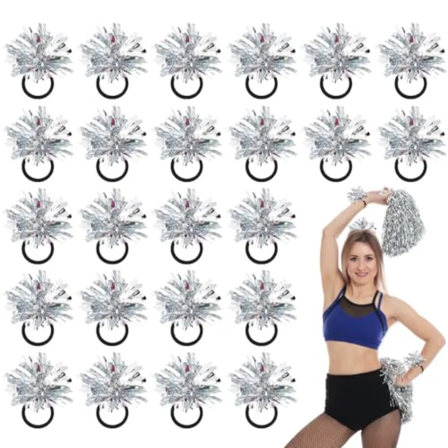 

2 Color Mini Pom Poms Hair Ropes for Football Cheerleading 4 Inch Ponytail Holder for Team Spirit Sports Dance Cheer
