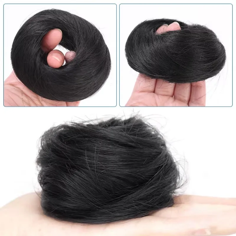 Cabelo sintético coque encaracolado cabelo reto bagunçado coque scrunchies updo faixas de cabelo elástico postiços para mulheres volume franja bun