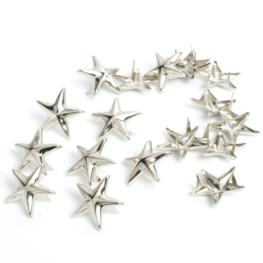 100pcs 15mm Apparel Sewing DIY Star Metal Studs, Punk Jewelry,Shoes,Bags, Leather Belt Punk clothes Garment Rivet Accessories
