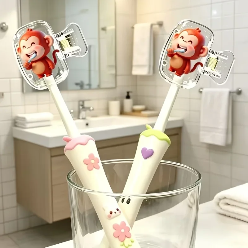 2pcs Monkey Toothbrush Travel Storage Box Brush Protection Box for Bathroom Camping Business Supplies Holiday-Themed Storage Box