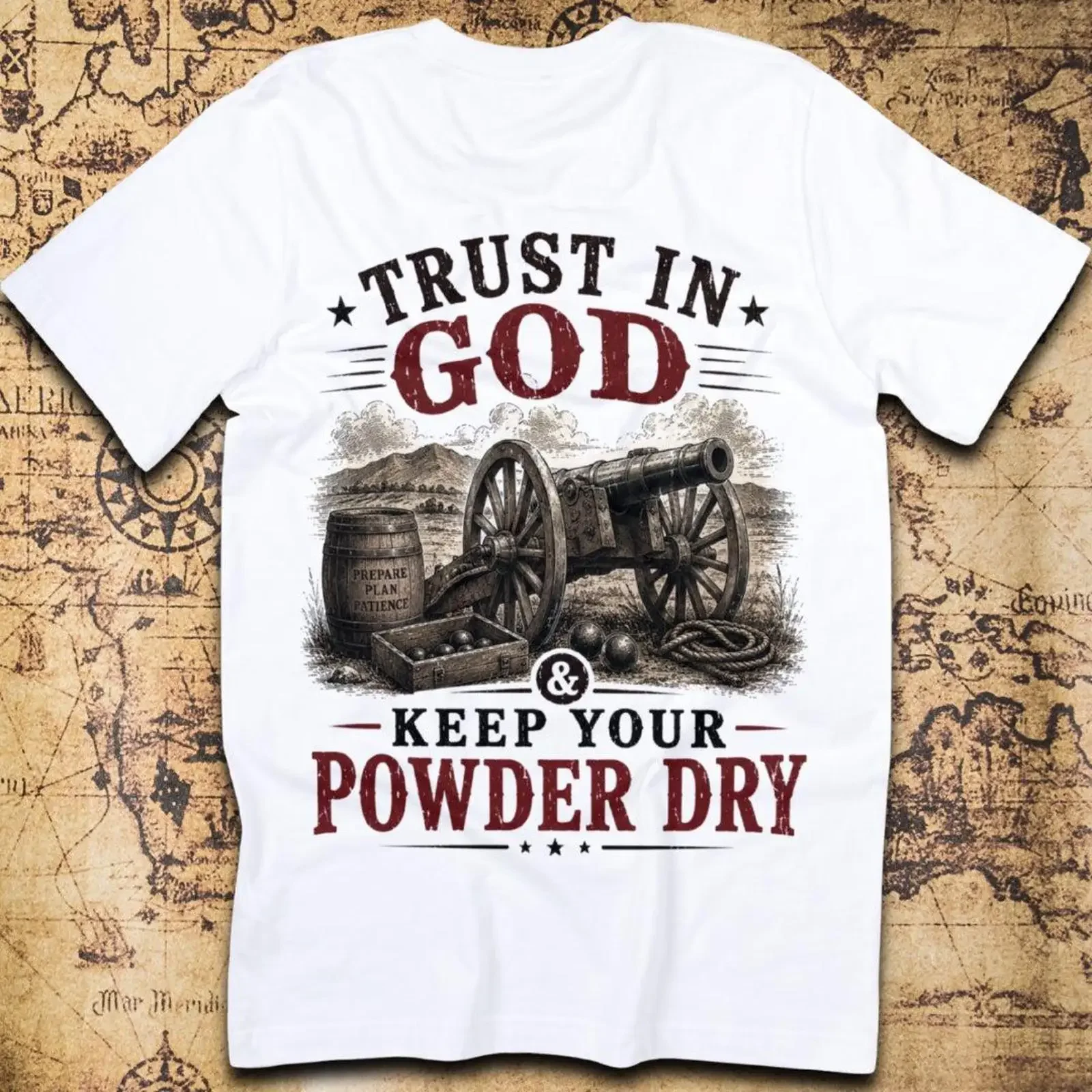 Trust in God Keep Your Powder Dry T Shirt vintage Washed Casual graphic Slightly Soft Stylish homme Top For Everyday Wear