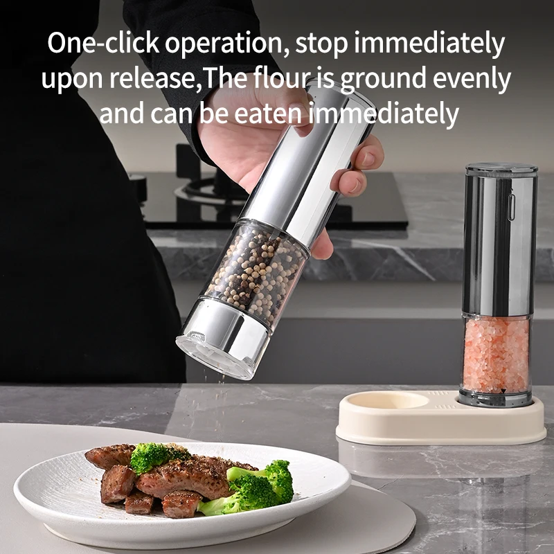 2Pcs Electric Salt and Pepper Grinders USB Rechargeable Spice Grinder Pepper Mills With Base External Adjustable Coarseness